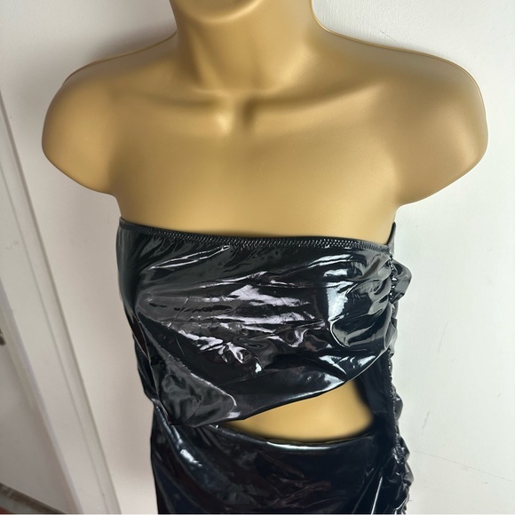 Mars The Label Black Patent Vegan Leather Strapless Cutout Gothic Top NWT 8/M - Picture 8 of 16